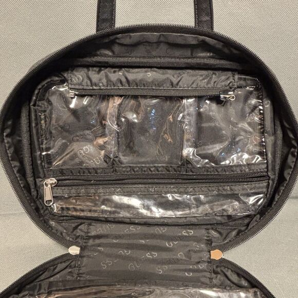 GUESS Hanging Toiletry/Cosmetic/Travel Bag Vintage Style Black Guess Logo Purse - Picture 13 of 15